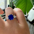 wholesale S925 Sterling Silver Simulated Sapphire 6*6mm Fat Square Blue Corundum Fashion Versatile Ring-0-2