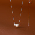wholesale Sterling Silver Two Small Beads Necklace for Commuting, Advanced Minimalist Style, Simple French Light Luxury Collarbone Chain D9303-0-4