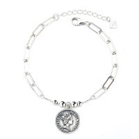 wholesale Metal S925 Sterling Silver European and American Street Round Plate Queen Head Bracelet Hip Hop Trendy Ins Minimalist Style Party Hand Accessory-069S/approx. 4.3g 925 silver