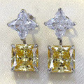 wholesale S925 Silver New 10*10mm Imported High-Carbon Square Cut Yellow Diamond Stud Earrings for Women, Elegant Style-0-0