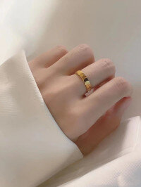 wholesale Sterling Silver S925 Simple Fashionable and Unique Fish Scale Design Open Adjustable Index Finger Ring Geometric Korean Style Versatile Stacking Ring-Gold Adjustable opening