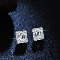 S925 Silver Four-Prong Earrings with Moissanite Rectangular Leaf Shape-0-0