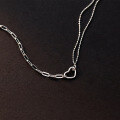 wholesale S925 silver asymmetrical double-layer hollow heart necklace chain retro women's choker D9069-0-3