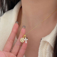 wholesale S925 Sterling Silver Minimalist Smile Pendant Necklace for Women, Korean New Trendy Versatile High-end Elegant Collarbone Chain-Pure silver (length 40+5CM)