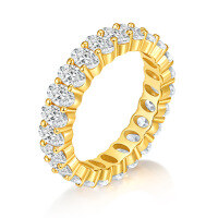 wholesale S925 Sterling Silver Amazon-style Light Luxury Cross-border Full Diamond Ring Single Row Zirconia Versatile Wedding Band Factory Direct-Zircon Yellow Gold US Size 7