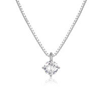 wholesale S925 Sterling Silver Cross-Border Hot-Selling Simple Ins Style Single Zircon Four-Prong Pendant Necklace-Platinum 925 silver