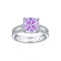 wholesale S925 Sterling Silver 35ct Ice-Cut Exaggerated Double Loop Square Diamond Ring Double Circle 9*9 Color Gemstone Women's Jewel Ring-Fireworks G-55 Purple Diamond US size 10#