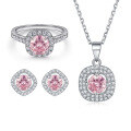wholesale S925 Sterling Silver Zircon Ruby Earrings Aquamarine Necklace Pink Diamond Ring Jewelry Set Three-Piece Suite-0-24