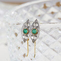 wholesale S925 silver green chalcedony white zircon earrings, a niche French vintage and light luxury style-0-2