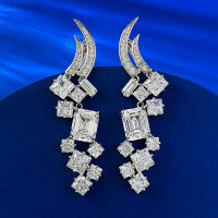 wholesale S925 Sterling Silver Fashion Banquet Style 8*10mm Rectangle High Carbon Diamond Luxury Earrings Foreign Trade Hot Seller-E538 White Diamond >925 Silver