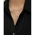 wholesale S925 sterling silver Korean version Ins niche design geometric circle inlaid moonstone pendant textured necklace for women-0-2