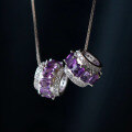 wholesale S925 Silver Natural Amethyst Lu Lu Tong Pendant Necklace with Colorful Diamonds Circle Fashion Necklace-0-1