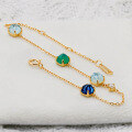 wholesale S925 Silver Plated with 14k Gold, French Retro-Style Niche Green Chrysoprase and White Shell Bracelet-0-2