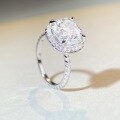 wholesale Sterling Silver 5ct Women's Fancy Shape Square Halo Radiant Cut Moissanite Ring Wholesale-0-2