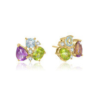 wholesale S925 Sterling Silver Spring Summer Natural Fresh Colored Gemstone Stud Earrings with Peridot, Topaz, and Amethyst-Natural Amethyst + Peridot + Topaz Earrings