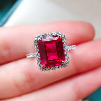 wholesale 925 Silver Jewelry 8*10 Rectangular Ruby Ring New European and American Large Diamond Ring One-Piece Drop Shipping-R003 Red>8