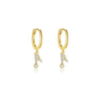 wholesale S925 Sterling Silver European And American Cross-border Personalized Musical Note Fashion Earrings For Women With Inlaid Sparkling Zircons, Luxurious French Style Trendy Minimalist Earrings-E5156-Gold/Pair 925 Silver
