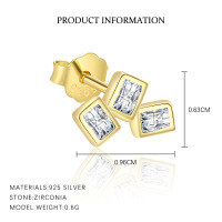 wholesale S925 Sterling Silver Geometric Square Luxury Sparkling Zircon Earrings For Women,。-E5003-Gold/Single 925 Silver