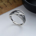 wholesale S925 Sterling Silver Retro Multi-Layer Chain Braided Interwoven Ring Adjustable Minimalist Design Index Ring for Women-0-1