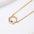 wholesale S925 Sterling Silver Hexagonal Design with Green Zircon Inlay, Fashionable High-End Minimalist Ins Style-0-2