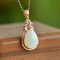 wholesale Rose gold-plated 925 silver with certificate, jade water drop pendant manufacturer wholesale, white jade pendant necklace for women-0-1
