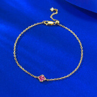 wholesale S925 silver jewelry new style 2mm red diamond four-leaf clover bracelet gold delicate and compact live streaming bestseller cross-border-B172 Red Diamond Four-Leaf Clover Bracelet Adjustable Pull-Out