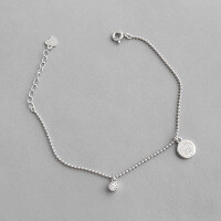 wholesale S925 Sterling Silver YD2628 Korean Style Minimalist Round Pendant "Love" Engraved Diamond Accent Bracelet for Women-Platinum 925 silver
