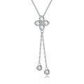 wholesale S925 Sterling Silver Cross-Border Niche Minimalist Four-Leaf Clover Tassel Pendant with D Color Moissanite Women's Necklace-0-4