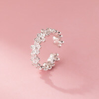 wholesale 925 Sterling Silver Small Fresh Daisy Open Ring Sweet Ins Style Full Diamond Five-Petal Flower Ring R02885-S925 silver ring Adjustable opening