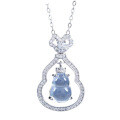 S925 Silver New Chinese Style Glass-Ice Natural Shui Mo Jade Gourd Necklace-0-3
