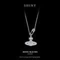 S925 Sterling Silver Saturn Rhinestone Paperclip Collarbone Necklace-0-0