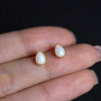 wholesale S925 Sterling Silver Waterdrop-shaped Earrings for Women, Korean Style White Geometric Synthetic Opal Ear Accessories M04141-S925 silver pair gold 925 silver