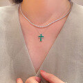 wholesale S925 Sterling Silver Red Elk Whole Body Cross Pendant Necklace, Minimalist Style, Emerald Green, Versatile for Daily Wear-0-2