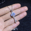 S925 Silver Moissanite Sunflower Key Pendant Necklace Wholesale-0-1