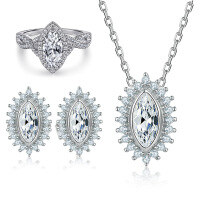 wholesale 925 Silver Set with Zirconia: Floral Earrings, Sunflower Necklace, and Ring for Women – A Luxurious and Sophisticated Jewelry Collection-Earrings TLED144>925 silver