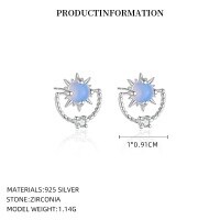 wholesale S925 Sterling Silver Eu Blue Opal Star Earrings For Women, Wholesale, Light Luxury, Niche, High-end-E5714_Glass Blue Protein/White Zirconium_Platinum Plated 925 Silver