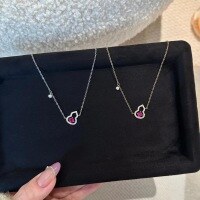 wholesale 925 Sterling Silver Minimalist Nouveau Chinese Hollowed-Out Diamond-Cut Gourd Pendant Necklace, Women's Delicate Luxury Collarbone Chain-Platinum 925 silver