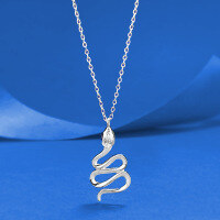wholesale S925 Sterling Silver Green Eye Inlaid Diamond Serpent Necklace with Sparkling Halo, Luxuriously Designed for Fashion Live Streaming-N517 White Snake Necklace 925 Silver