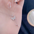 wholesale S925 Sterling Silver Butterfly Necklace for Women, Fairy Style Collarbone Chain, Tassel Necklace, Forest-Inspired Sweet and Versatile Personality Collarbone Chain-0-5