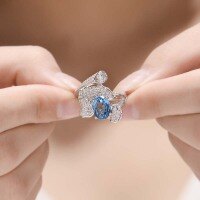 wholesale S925 silver plated with 18k gold, lab-created Santa Maria aquamarine 7x9mm oval high-end jewelry closed-back ring-Aquamarine 7*9mm US size 7