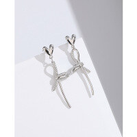 wholesale 925 Sterling Silver Love Heart Bow Earrings for Women, Small and Unique Design New Long Drop Ear Studs, Elegant and High-End Jewelry Accessories-Platinum earrings with plastic earplugs>925 silver