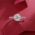 Sterling Silver Full Pavé Moissanite Round Halo Ring-0-2
