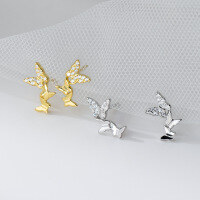 wholesale S925 Sterling Silver Fresh and Sweet Ins Style Niche Design Exquisite Diamond-Inlaid Butterfly Earrings M06590-S925 silver pair gold 925 silver
