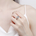 S925 Silver Plated White Gold Moissanite Sunflower Adjustable Ring-0-2