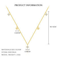 wholesale S925 Sterling Silver Petal French Zirconia Flashing Necklace With Fringe Chain, Elegant And Versatile-A3910-Gold 925 Silver