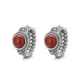 wholesale S925 Sterling Silver Retro Antique Twist Texture Inlaid Southern Red Agate Ear Clasp Creative Personalized Earrings-0-4