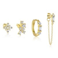 wholesale S925 Sterling Silver Geometric Square Zircon Earrings For Women, Minimalist And Versatile-Single four-piece set 925 silver