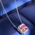 wholesale 925 Silver Geometric 10*11mm Setting 10ct Pink High Carbon Diamond Pendant Necklace 40+3-0-2