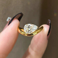 wholesale S925 Sterling Silver Red Elk All-Over Ins Waterdrop Ring, Small and Individualistic, Light Luxury Vintage Elegant Pinky Ring for Women-BZ0615-Gold US size 6