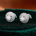S925 Sterling Silver Moissanite Round Double-Layer Hip Hop Earrings-0-0